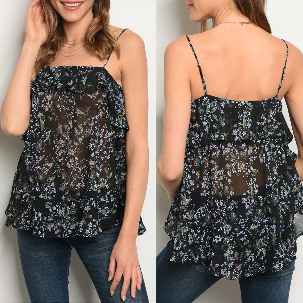 Black Floral Lightweight Top {Very J} - Picture 1 of 3
